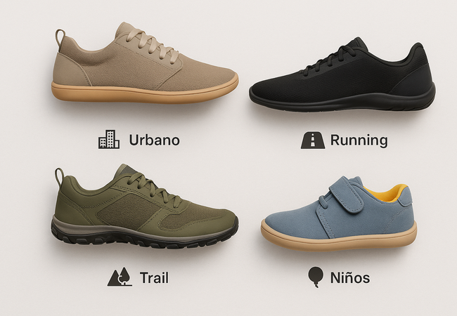 Cuatro categorías: urbano, running, trail y niños para elegir calzado barefoot